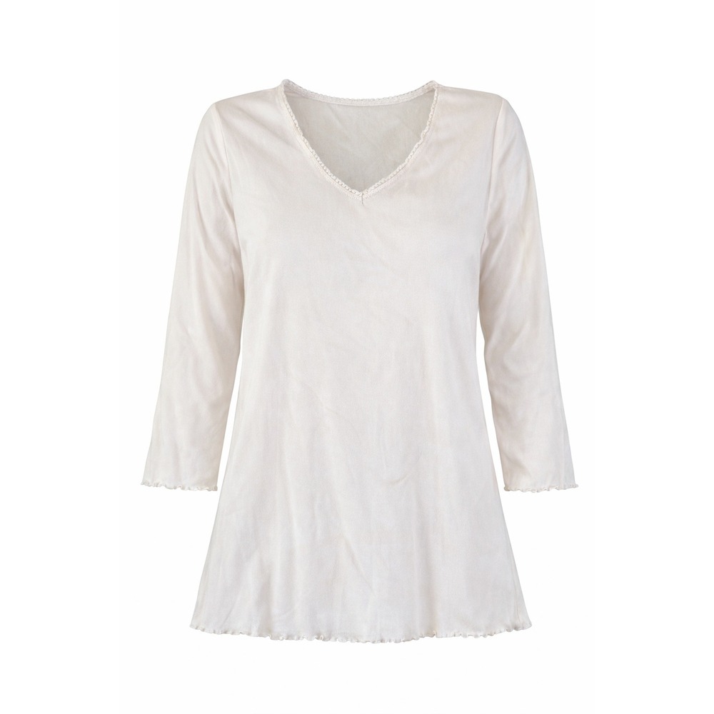 Cherokee Cream Cotton Rib Knit V-Neck‎ Top Crochet Lace Lettuce Edge Small